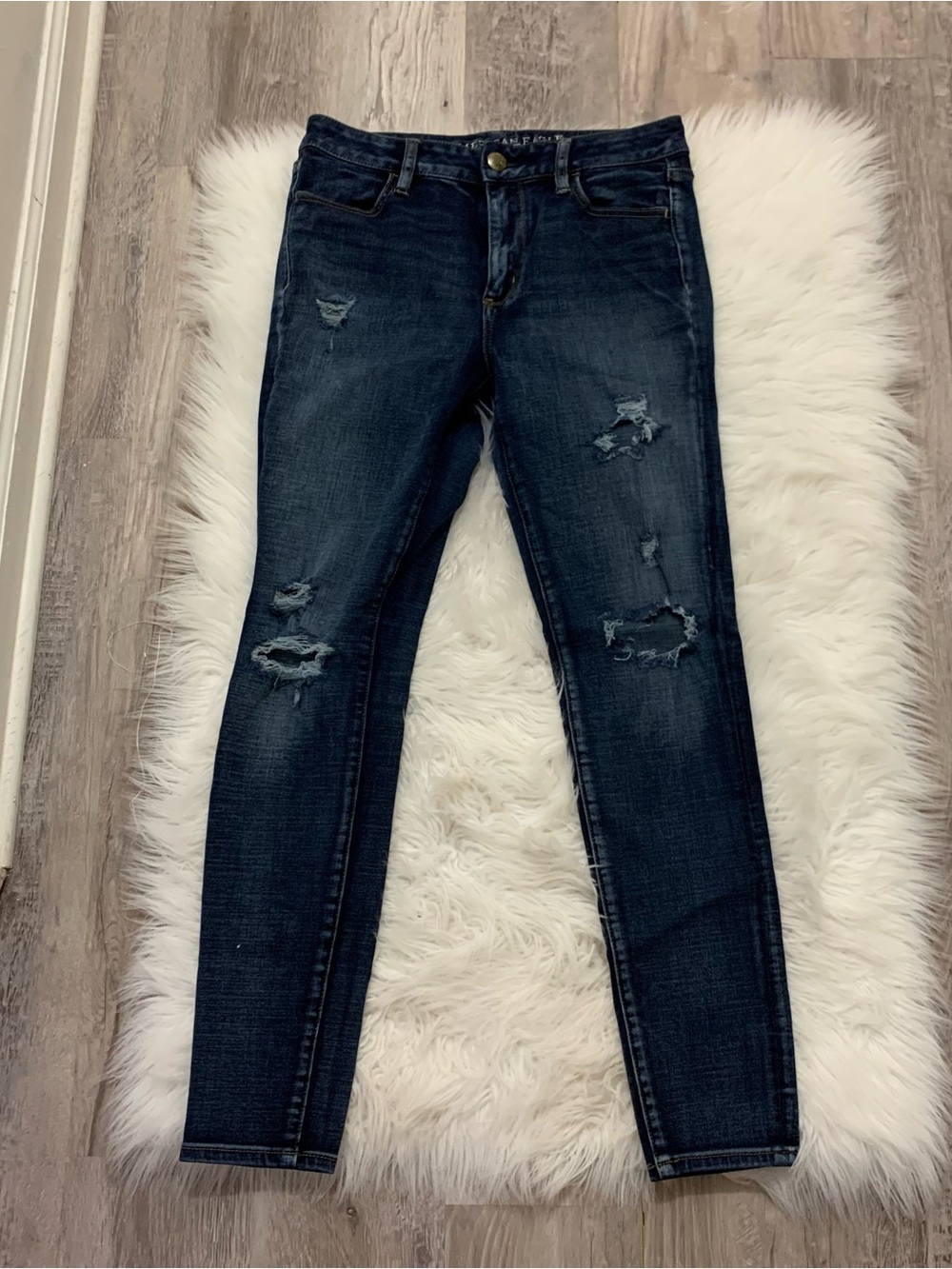 American Eagle Hi Rise Jegging Dark Wash Distressed Women’s Skinny Jeans Size 10